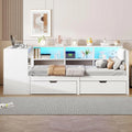 Lit Multifonctionnel 90x200 cm avec Bureau, Espace de Rangement et Éclairage LED