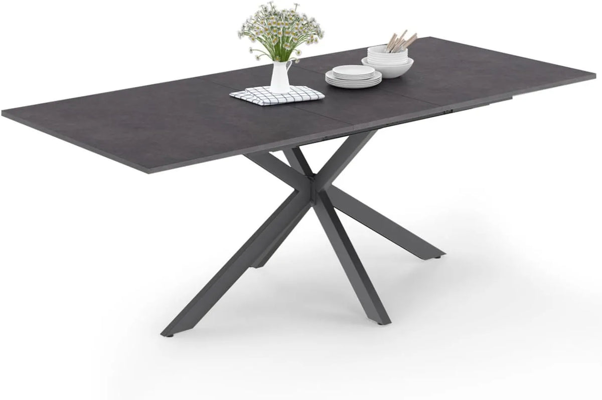 Table à Manger Extensible Jaspe pour 6 à 10 Personnes, Plateau Effet Béton, Pieds Araignée Gris Anthracite, 160-200 cm