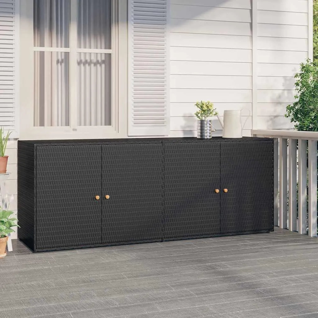 Coffre de rangement en polyrotin et acier noir pour jardin - 198 x 55,5 x 80 cm, idéal pour balcon et atelier