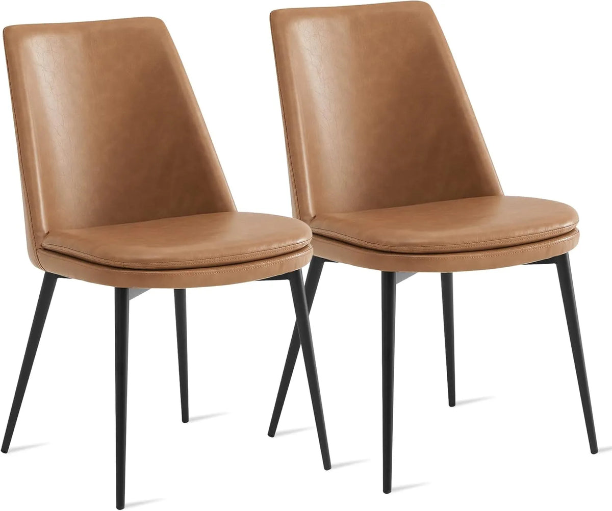 Chaise de Salle à Manger en Similicuir Moderne avec Pieds en Métal, Marron, Lot de 2