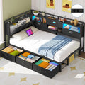 Banquette Lit 90x200 cm avec LED, Rangement et Multiprise, Noir