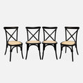 Ensemble de 4 chaises vintage en bois d'hévéa noir avec assise en rotin empilables