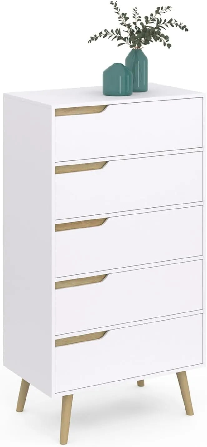 Commode Scandinave Helsinki Blanc 5 Tiroirs 60 cm