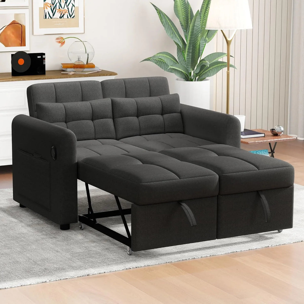 Canapé-lit Merax 2 places avec USB et rangement, Gris 142x85x83 cm