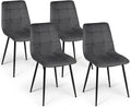Set de 4 Chaises Mila en Velours Gris Foncé pour Salle à Manger