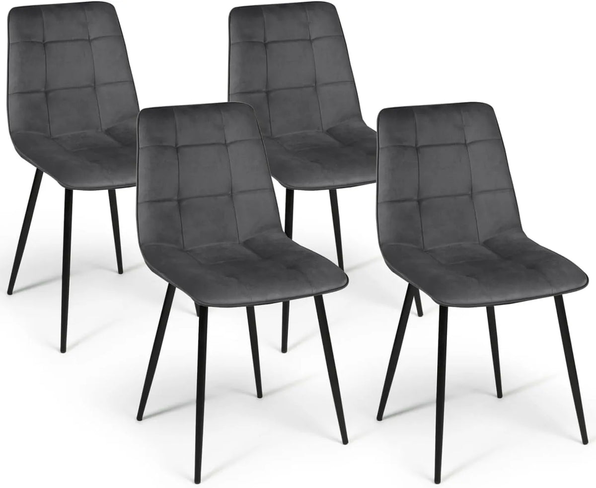 Set de 4 Chaises Mila en Velours Gris Foncé pour Salle à Manger