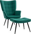 Fauteuil Relax Scandinave avec Pouf en Velours Vert et Pieds Métal Noir