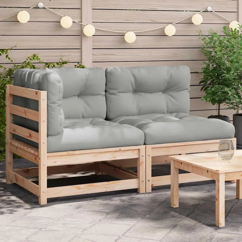 Canapé d'Extérieur 2 Places en Bois de Pin avec Coussins Confortables