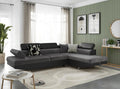 Canapé d'Angle Convertible 5 Places RIO avec Coffre et Têtières en Simili et Microfibre - Gris/Noir - 271 cm