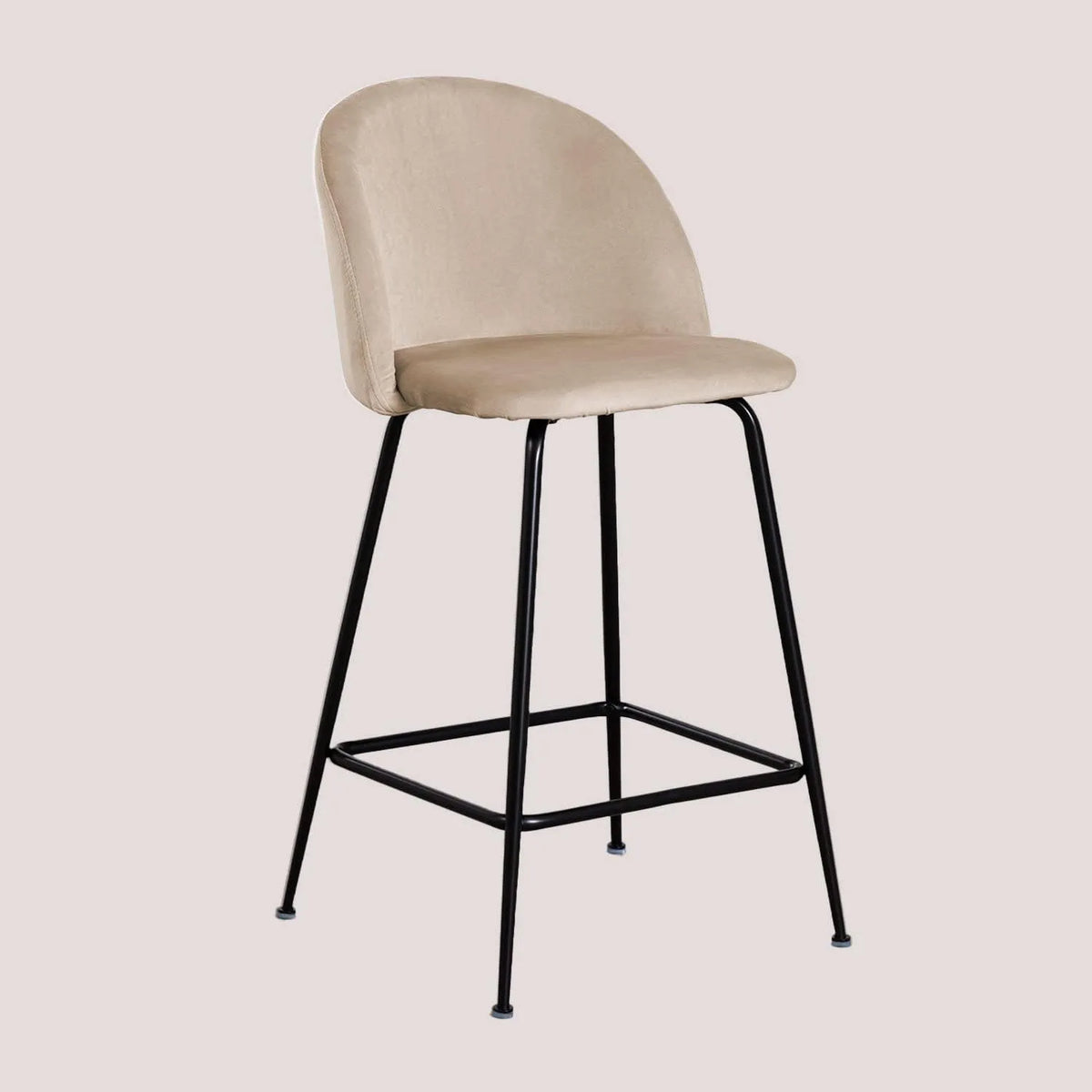 Tabouret de Bar en Velours Noir Kana, 65 cm, Design Moderne