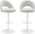 Sweeek - Ensemble de 2 Tabourets de Bar Réglables en Métal et Tissu Blanc cassé, Pieds Blancs - Dimensions 49 x 49 x 88.5-110cm - Modèle Abby