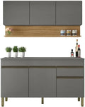 Ensemble de Cuisine 6 Portes 1 Tiroir Chêne et Gris 120x200x53.3 cm