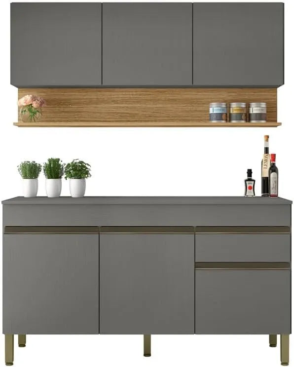 Ensemble de Cuisine 6 Portes 1 Tiroir Chêne et Gris 120x200x53.3 cm