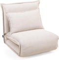 Fauteuil Convertible 1 Place Velours Beige avec Dossier Amovible