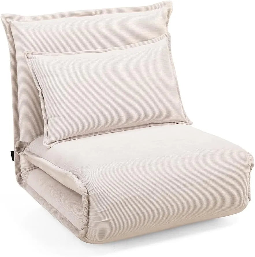 Fauteuil Convertible 1 Place Velours Beige avec Dossier Amovible