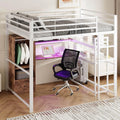 Lit mezzanine multifonction 140x200 cm pour enfant et adulte avec bureau intégré, armoire et LED