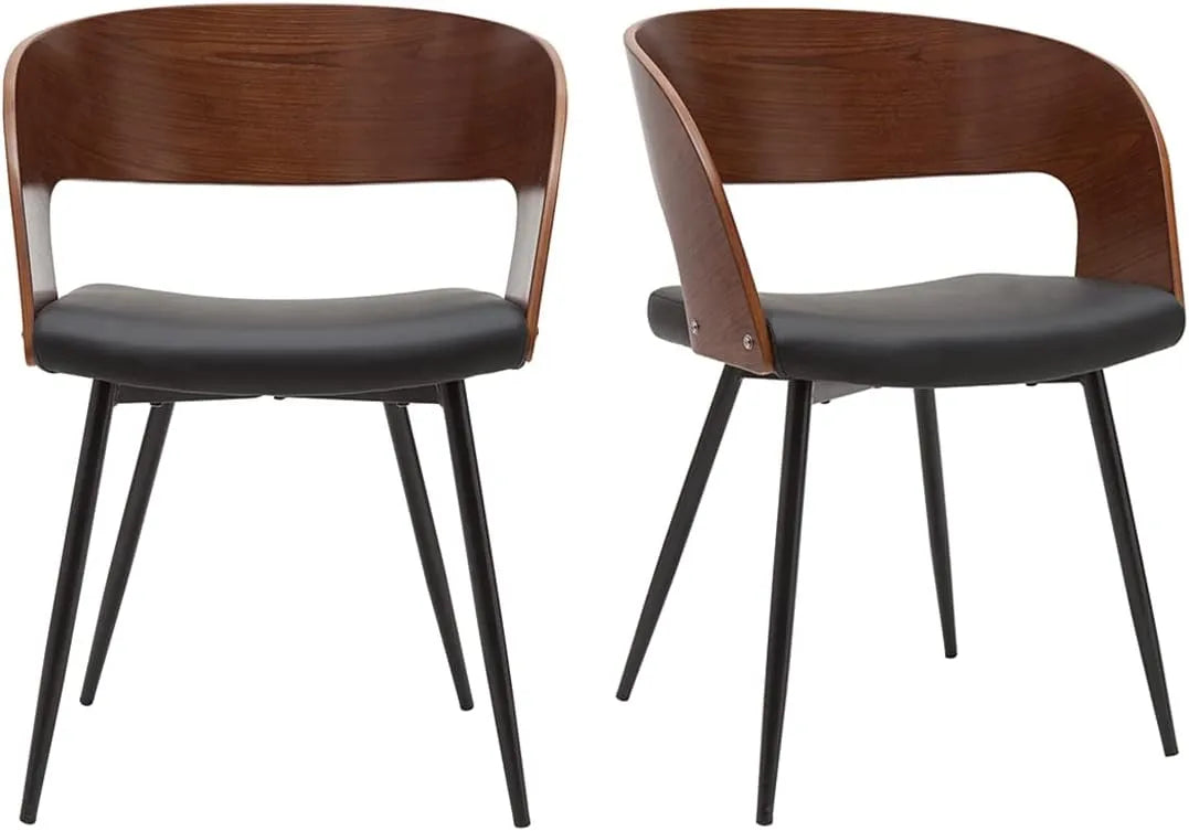Lot de 2 chaises en bois de noyer foncé avec assise noire et cadre métallique - Design Riff