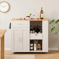 Îlot de Cuisine Portable avec Espace de Rangement, Chariot de Service à Roulettes et Tiroirs, Meuble Compact de Cuisine Blanc