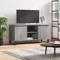 Meuble TV moderne en bois gris avec compartiments - Pieds en fer - 104 x 35 x 50 cm