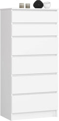 Commode 6 tiroirs AKORD Blanche pour Chambre et Salon, 60x130x40 cm, 43 kg