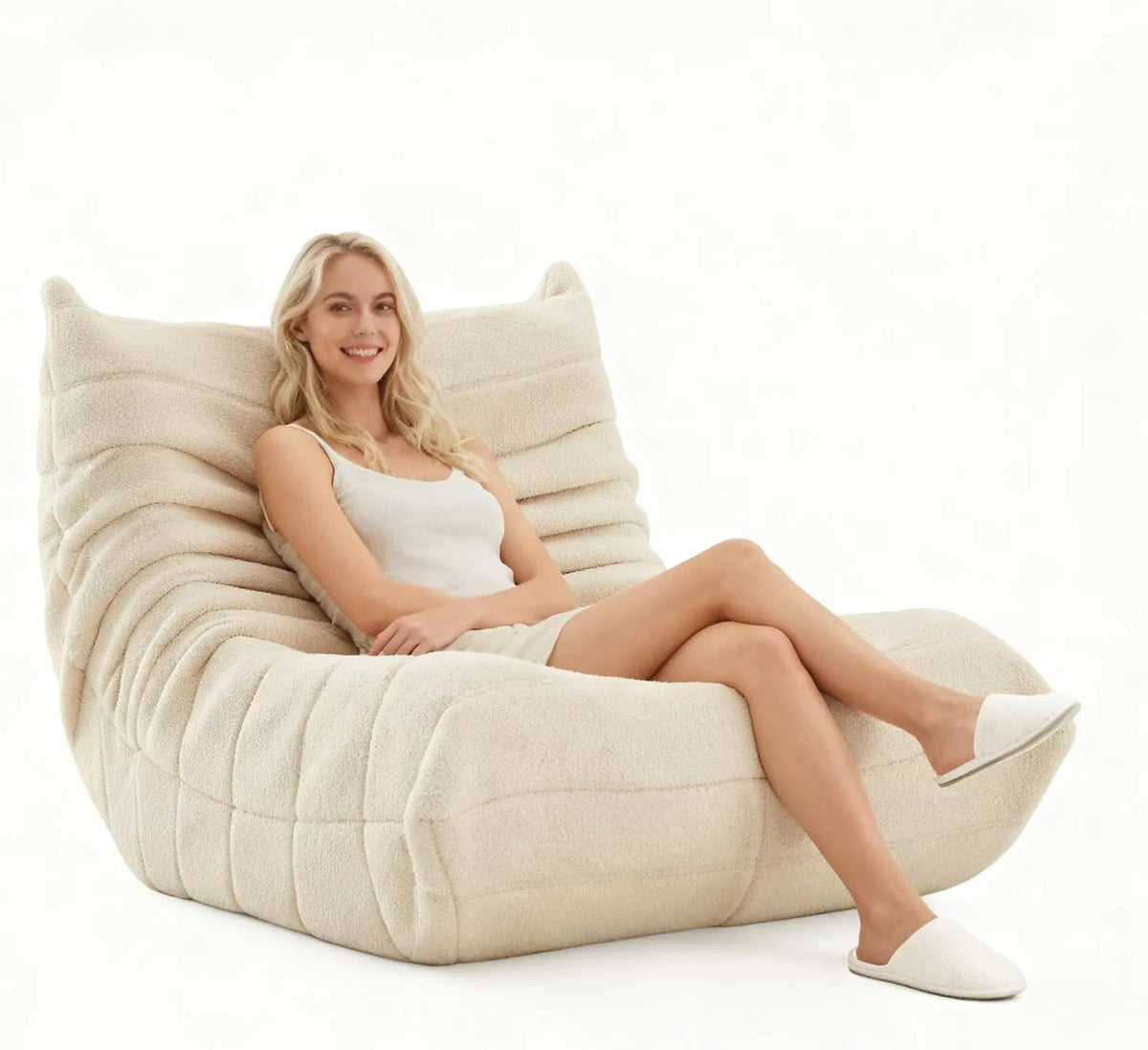 Chaise Longue Confortable en Mousse Haute Densité pour Salon et Chambre - Beige
