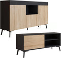 MB Muebles Bonitos, Ensemble de Salon Kai avec Buffet et Meuble TV, Design Contemporain, Finition Noire et Sonoma