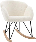 Fauteuil à Bascule Tissu Effet Laine Blanche Pieds Noir et Bois