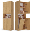 Armoire Haute de Salle de Bain avec Étagères Réglables et Panier à Linge, Chêne Artisan, 60x30x174 cm