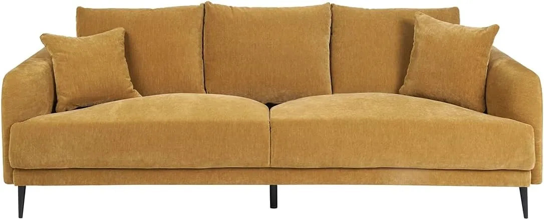 Canapé 3 Places Velours Jaune Curry et Métal Noir - Design Moderne