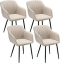 Ensemble de 4 Chaises de Salle à Manger avec Accoudoirs en Polyester Beige et Pieds Noirs pour Salon et Bureau