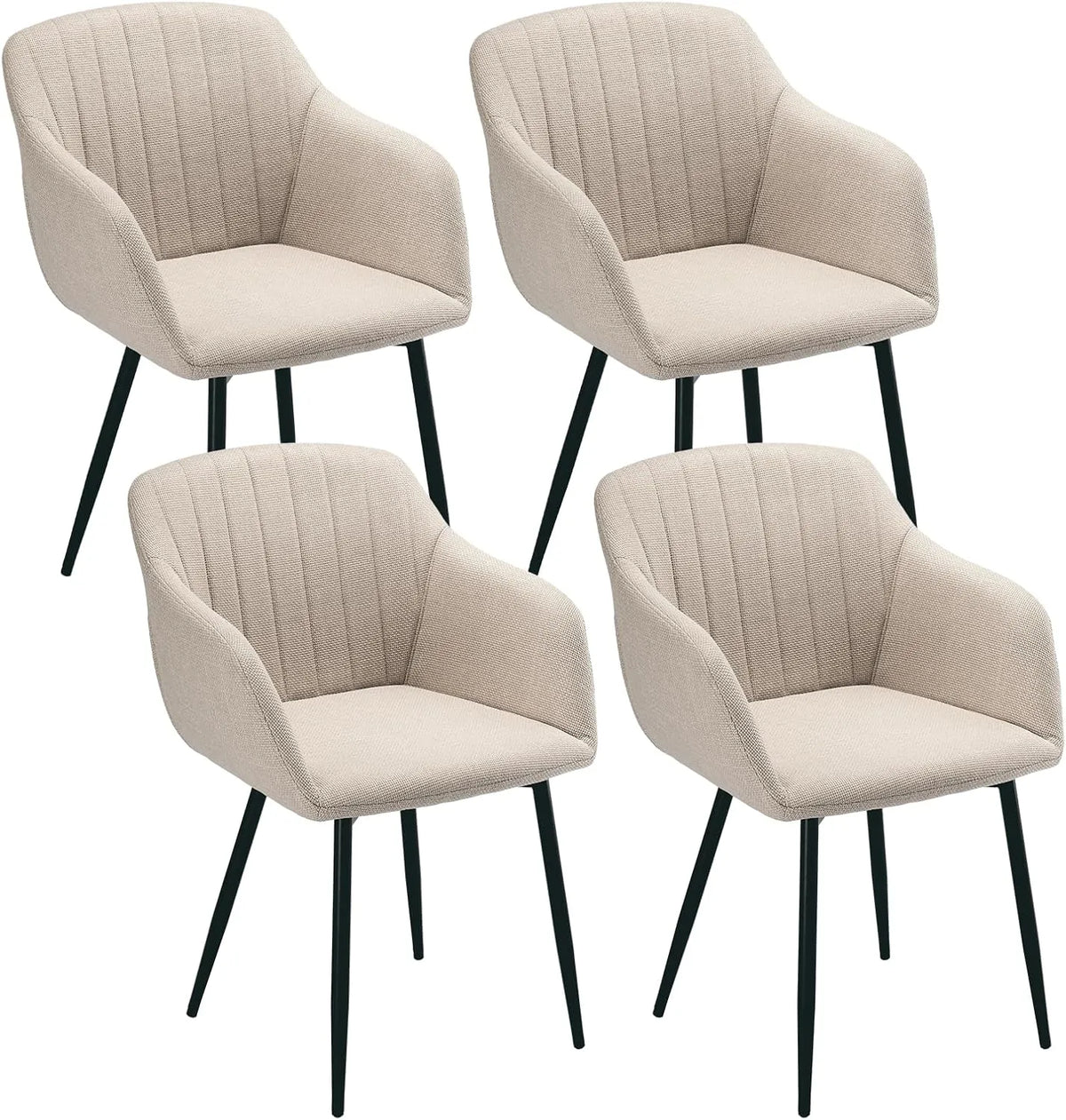 Ensemble de 4 Chaises de Salle à Manger avec Accoudoirs en Polyester Beige et Pieds Noirs pour Salon et Bureau