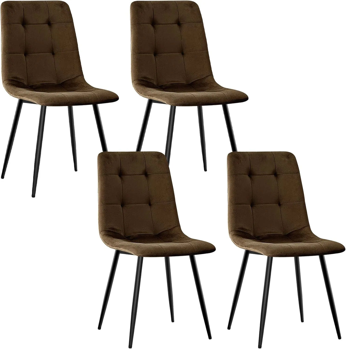 Ensemble de 4 chaises de salle à manger en velours avec pieds en métal noir, capacité 120 kg, couleur marron