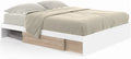 Cadre de Lit Double avec Rangement et Sommier 140x190 cm Blanc et Hêtre