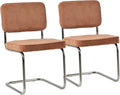 Ensemble de 2 chaises cantilever Maria en velours côtelé couleur terracotta, rembourrage mousse, cadre en acier gris - Design moderne et vintage, idéal pour salle à manger, bureau et chambre