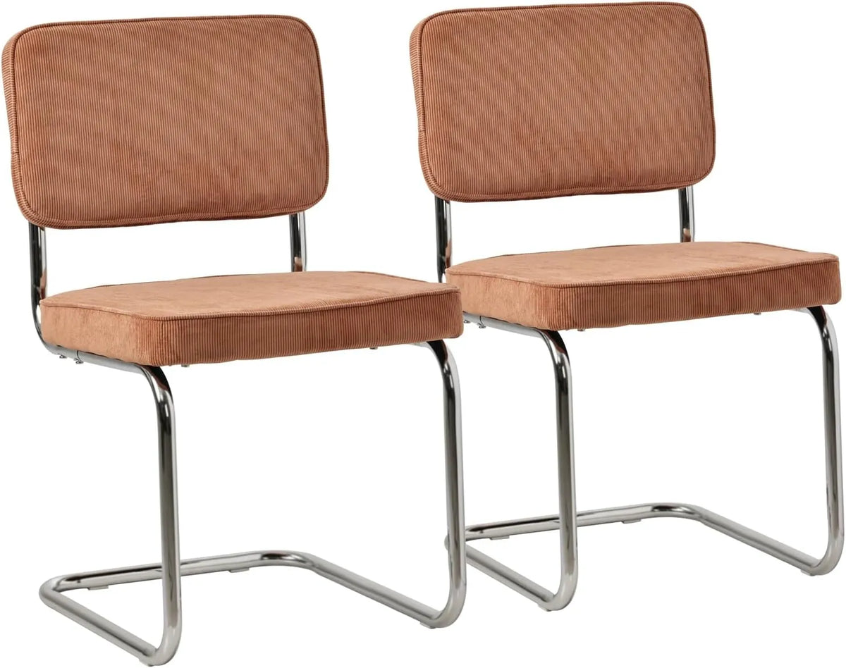 Ensemble de 2 chaises cantilever Maria en velours côtelé couleur terracotta, rembourrage mousse, cadre en acier gris - Design moderne et vintage, idéal pour salle à manger, bureau et chambre