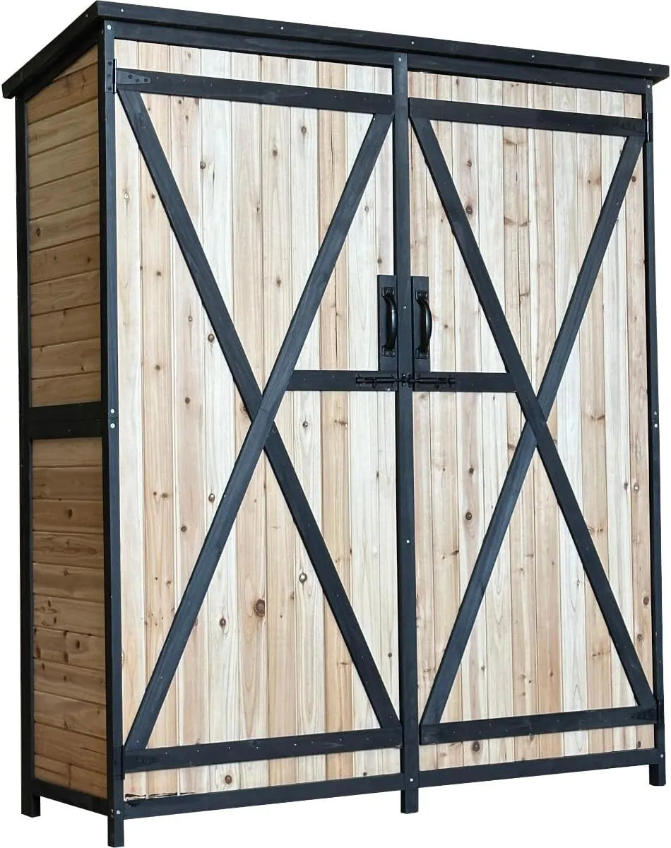 Armoire de Jardin en Bois avec Double Porte et Verrou, 140x50x162cm, Certifiée FSC