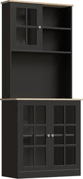 Meuble de Cuisine HOMCOM avec Rangement Multi-Portes, Noir Chêne, 80x37x183 cm