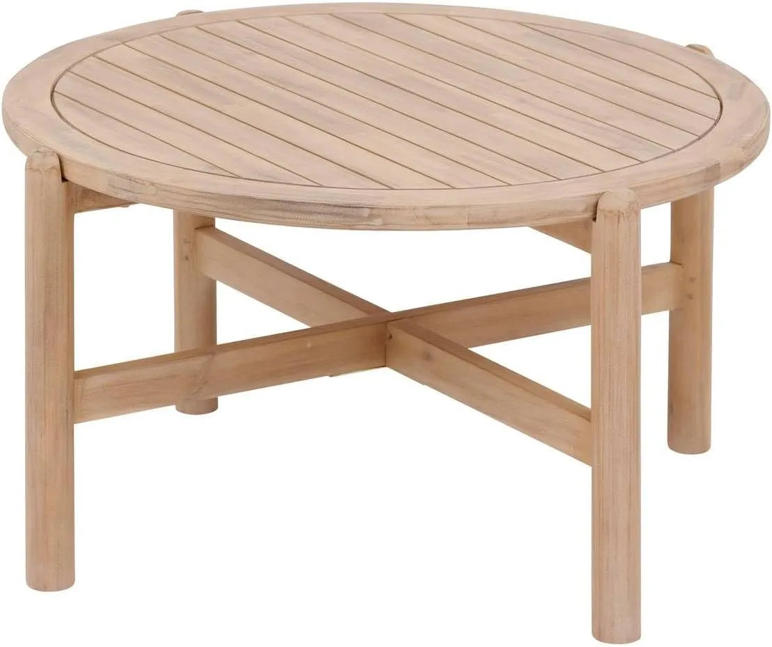 Table Basse de Jardin Ronde en Acacia Beige 80 cm pour Terrasse et Balcon