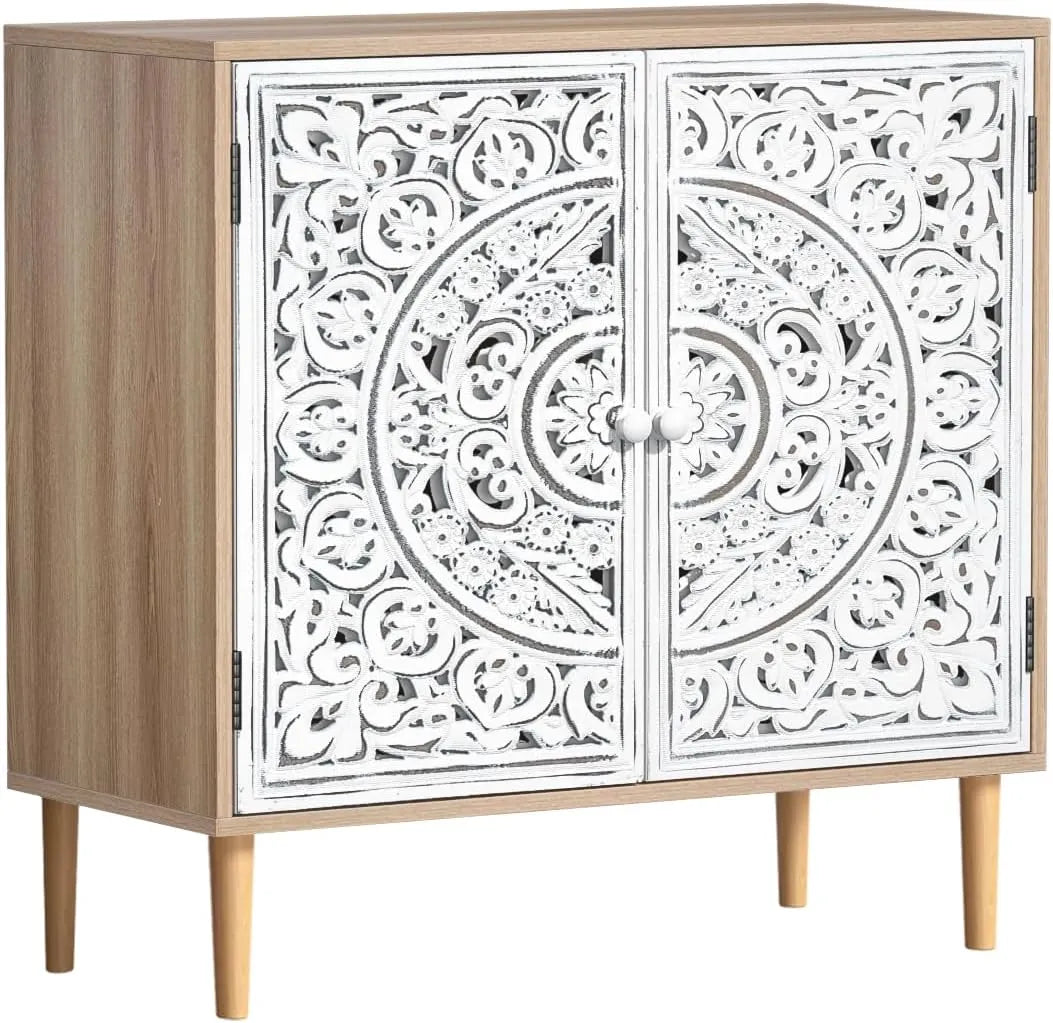 Buffet Vintage Sculpté avec Étagère Réglable pour Salon et Cuisine
