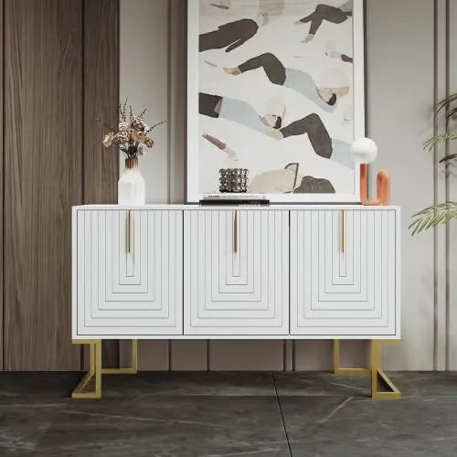 Buffet Moderne Blanc 3 Portes avec Étagères Ajustables pour Salon ou Cuisine, 138x40x80,5 cm