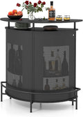 Table de Bar Semi-Circulaire Noire avec Cadre Métallique, Étagères Ouvertes et Porte-Bouteilles pour Cuisine et Salle à Manger