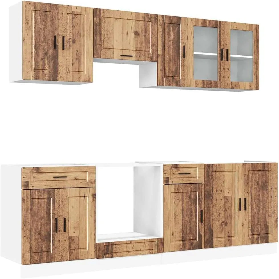 Ensemble de Cuisine 8 Pièces Kalmar avec Armoires et Étagères en Bois