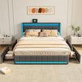 Lit Double 140x200 cm en Lin avec LED et Ports USB, 4 Tiroirs Rangement