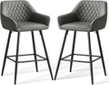Paire de Tabourets de Bar Gris en Similicuir avec Dossier et Accoudoirs