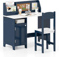 Ensemble Bureau Enfant avec Chaise et Bibliothèque, Table en Bois avec Armoire de Rangement, Capacité 50/90kg, Âge 3 Ans et Plus, Bleu