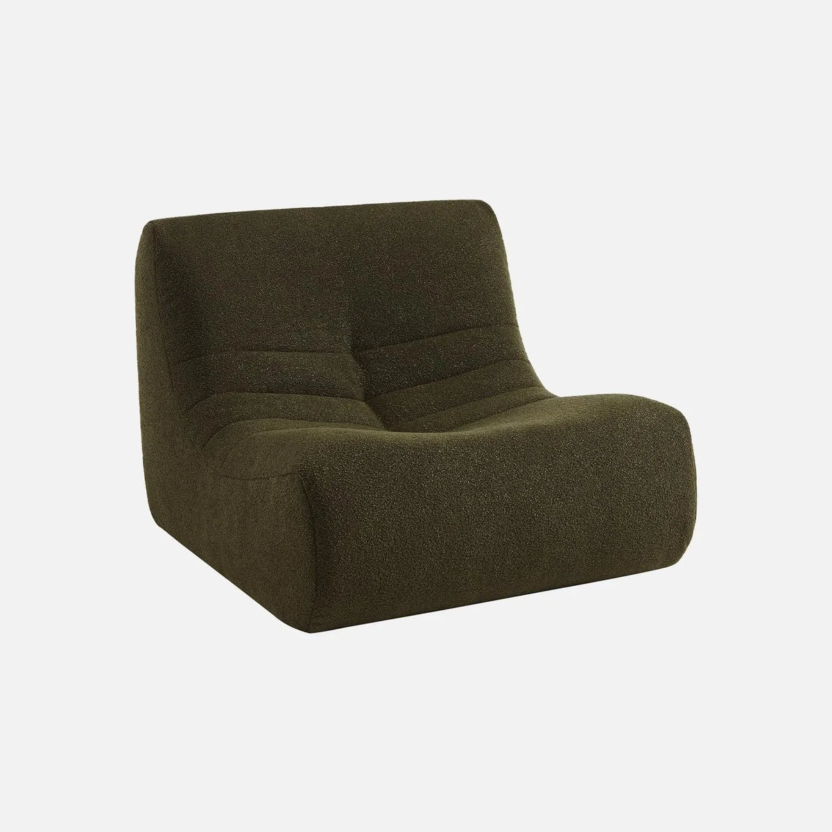 Fauteuil Chauffeuse Contemporain en Tissu Bouclette Kaki Foncé - 1 Place