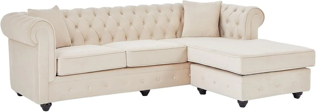 Canapé d'angle réversible en velours beige style Chesterfield - Toledo