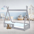 Lit Tipi Enfant Gris Clair en Bois Massif avec Sécurité 140x70 cm