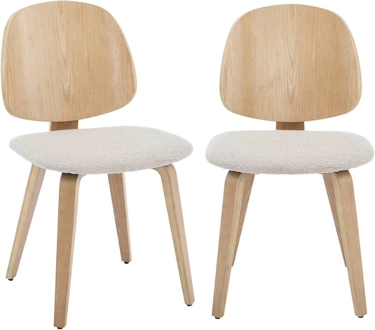 Ensemble de 2 chaises en bois effet chêne avec tissu bouclette gris clair