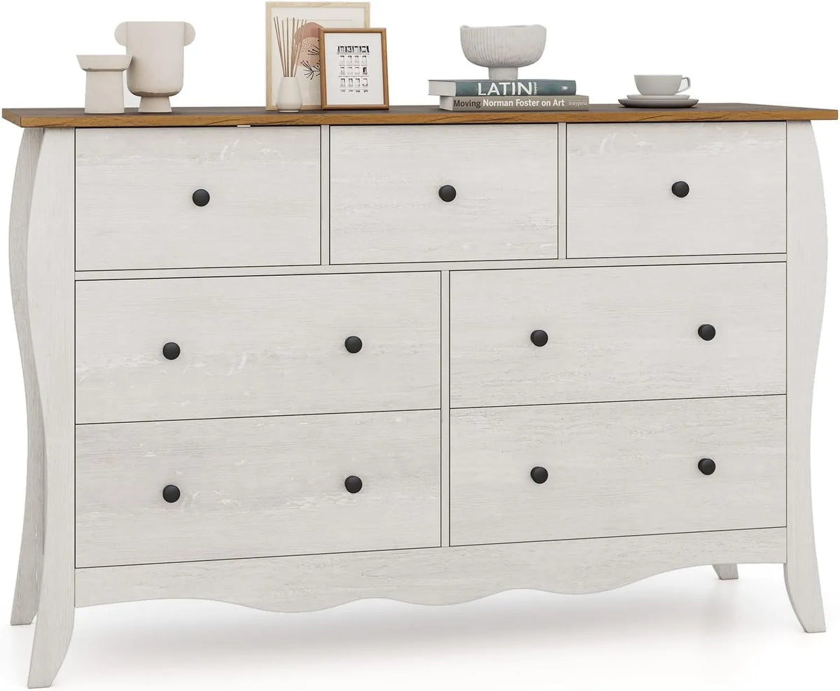 Commode de Chambre Rustique à 7 Tiroirs en Tissu avec Kit de Sécurité - Gris